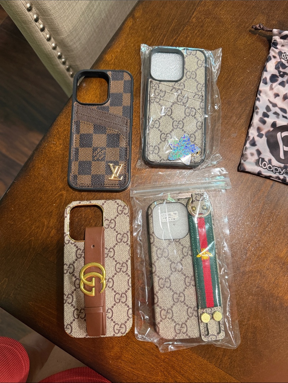 Designer-Inspired Brown Monogram Phone Case with Card Slot for iPhone 16 pro